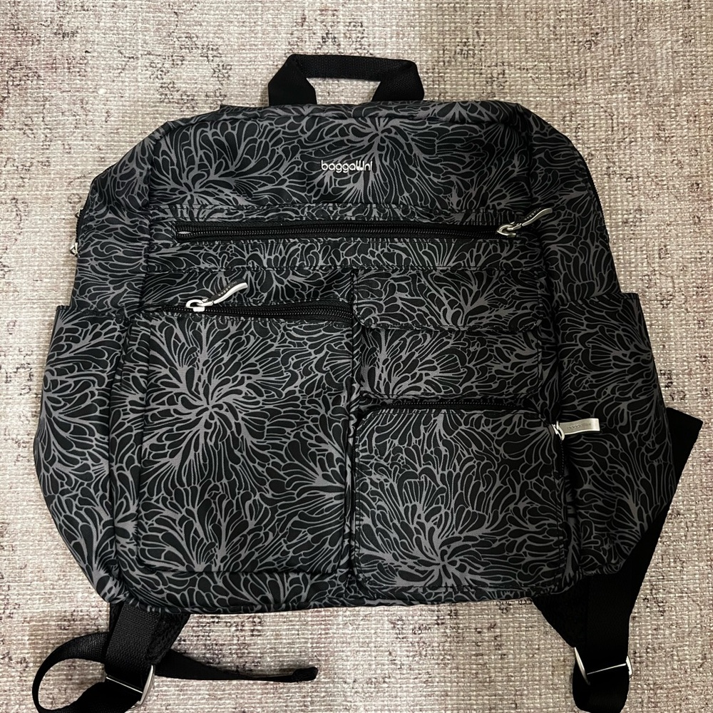 Baggallini Charcoal and Black Floral Backpack